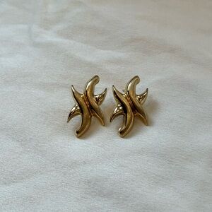 14K Solid Gold Sculptural Vintage Earrings - Women Jewelry